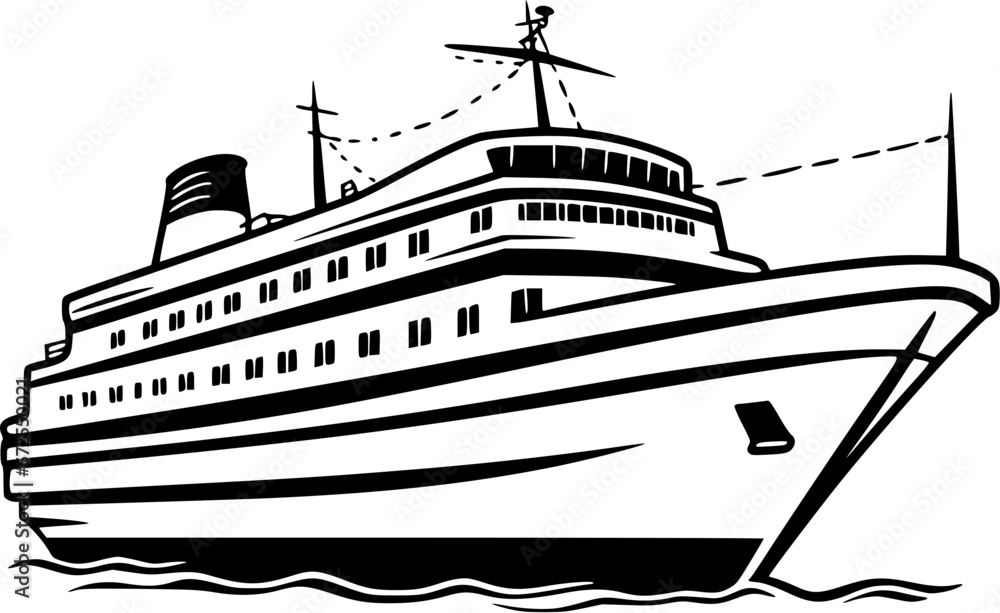 Hand-drawn Cruise Vacation Cruise Ship Vintage Outline Icon
