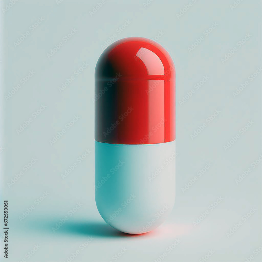 Red and white macro single pill capsule on a blue background 1 Red and white macro single pill capsule on a blue background 1