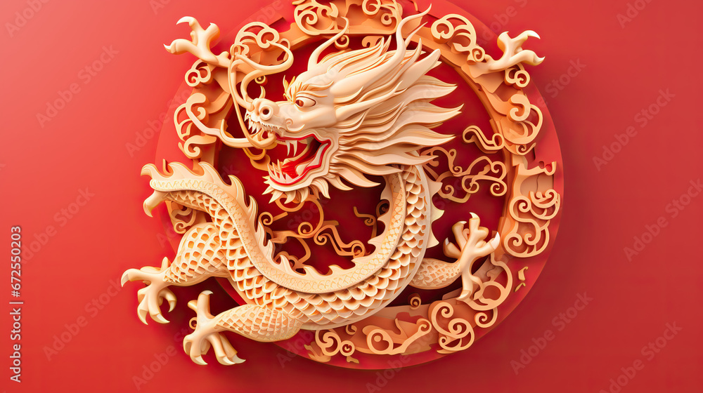 papercut golden dragon chinese new year.chinese dragon statue