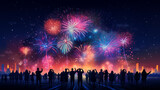 People celebrate the New Year 2024,firework on sky, illustration for a celebrity,generate ai