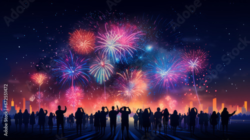 People celebrate the New Year 2024,firework on sky, illustration for a celebrity,generate ai