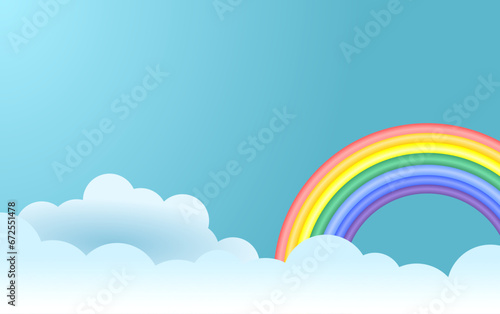 Beautiful rainbow on high sky with clouds