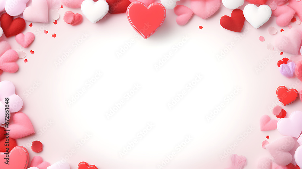 Valentine's Day pink background with red and pink hearts