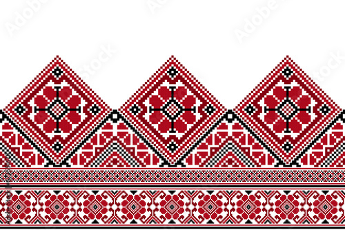 flower embroidery on white background. ikat and cross stitch geometric seamless pattern ethnic oriental traditional. Aztec style illustration design for carpet, wallpaper, clothing, wrapping, batik.