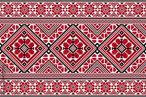 flower embroidery on white background. ikat and cross stitch geometric seamless pattern ethnic oriental traditional. Aztec style illustration design for carpet, wallpaper, clothing, wrapping, batik.