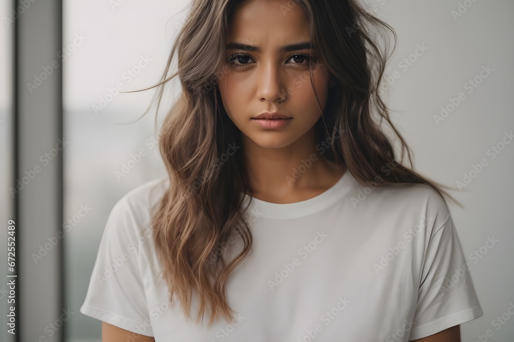 Portrait of a woman looks drained, sleepy, fatigued. Portrait of a woman looks drained, sleepy, fatigued.