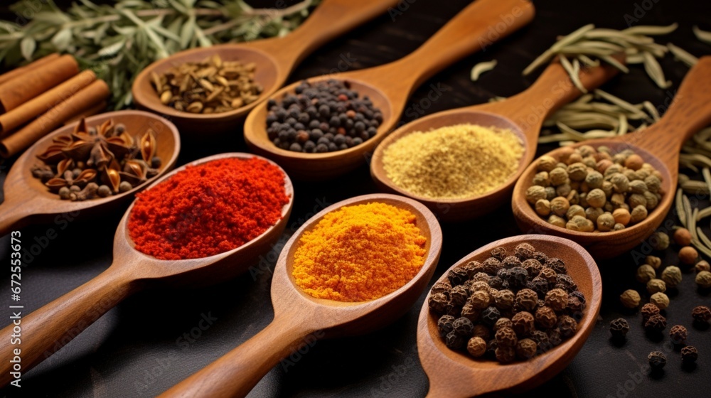 spices in wooden spoons generated by AI