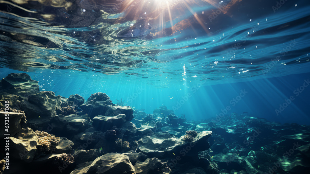 Fototapeta premium Sea or ocean underwater deep nature background