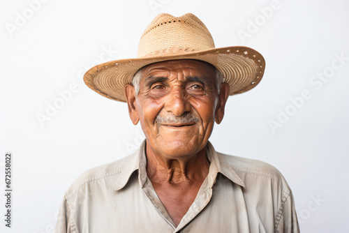 a man wearing a straw hat and a shirt