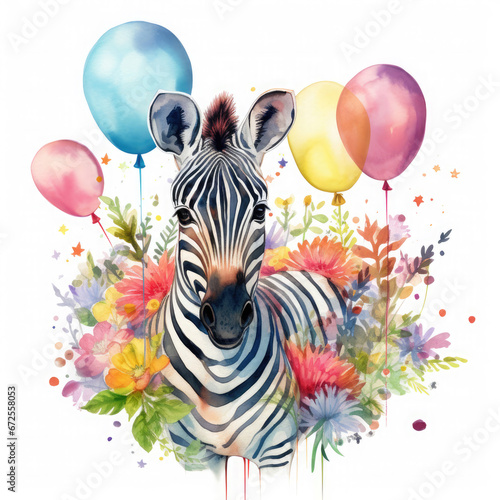 Zebra and birthday party Illustration, Generative Ai