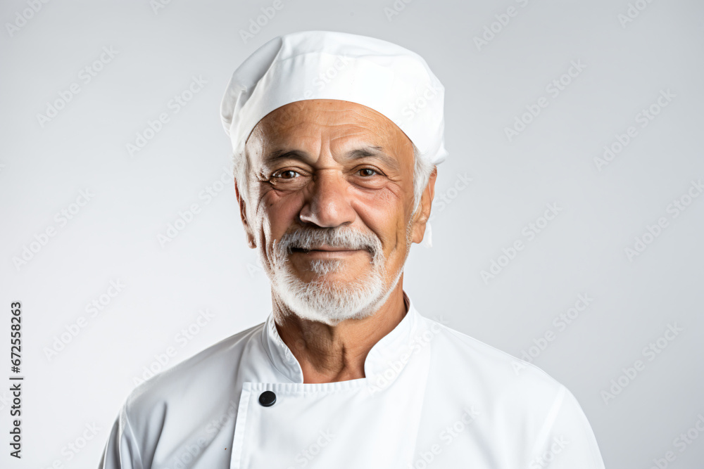 a man in a chef's hat and white shirt