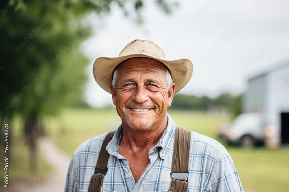 a man wearing a hat and suspenders smiles