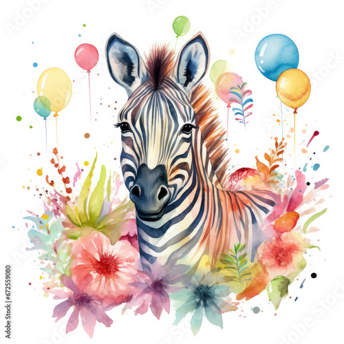 Zebra and birthday party Illustration  Generative Ai