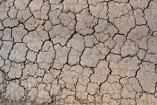 Dry mud cracked ground texture. Drought season background. Dry and cracked land, dry due to lack of rain. Effects of climate change.