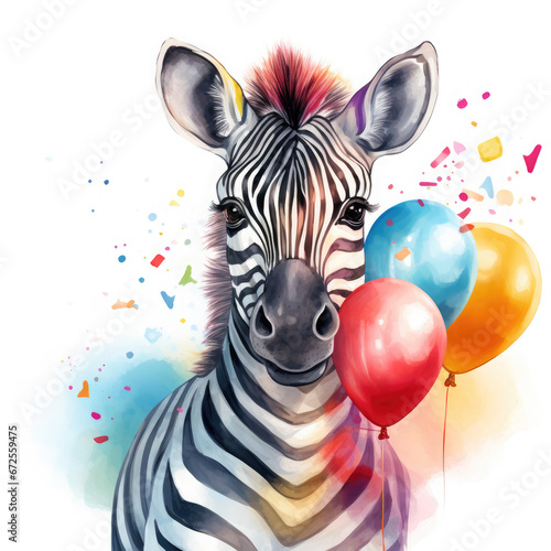 Zebra and birthday party Illustration  Generative Ai