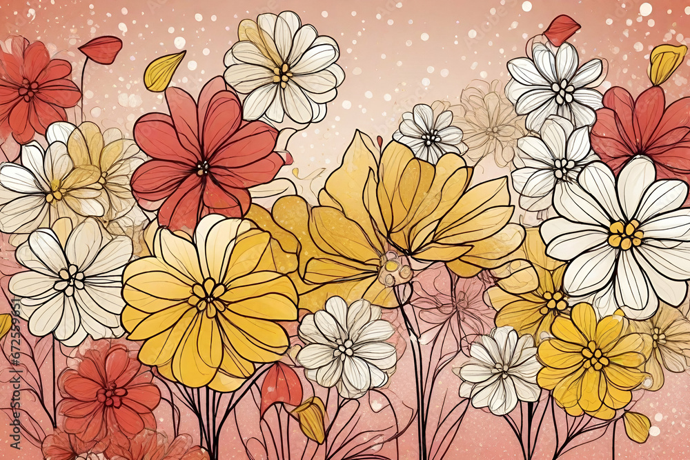 custom made wallpaper toronto digitalLight Red, Yellow doodle backdrop with flower