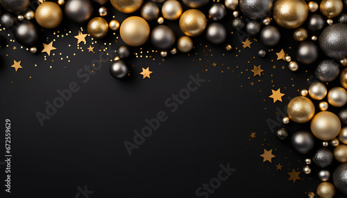 golden christmas background with baubles snow, christmas, holiday, winter, decoration, ball, xmas, star, celebration, card, snowflake, light, illustration, design, new year, vector, year, snow