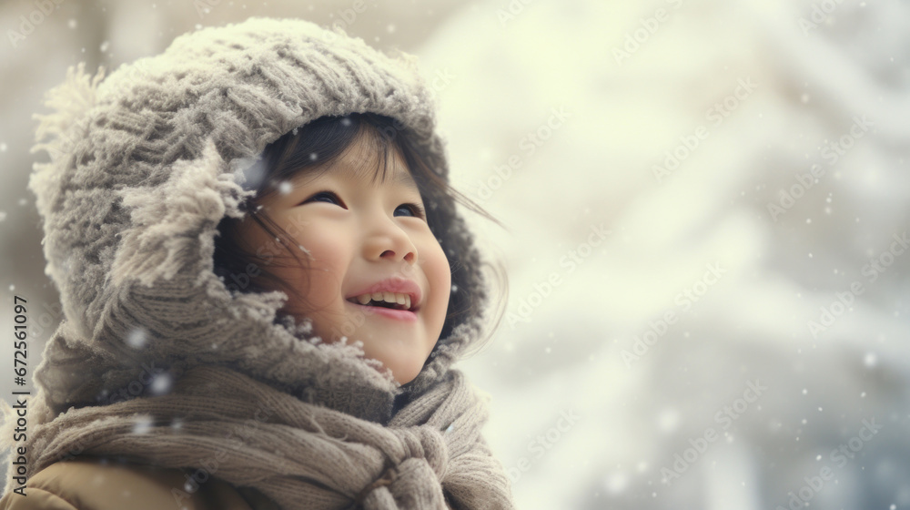 A joyful kid in a warm hat, playfully catching snowflakes on his tongue on a snowy day A joyful kid in a warm hat, playfully catching snowflakes on his tongue on a snowy day