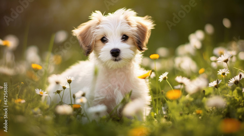 Cute Puppy Sitting Amidst A Field Of Spring Daisies, Background Image, Hd © ACE STEEL D