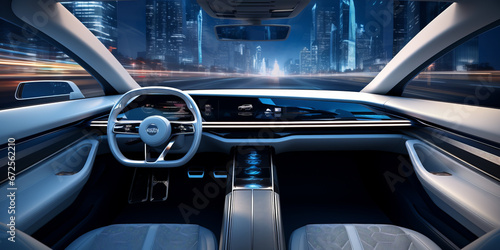 Modern blue and white car interior with smart surfaces.generative ai