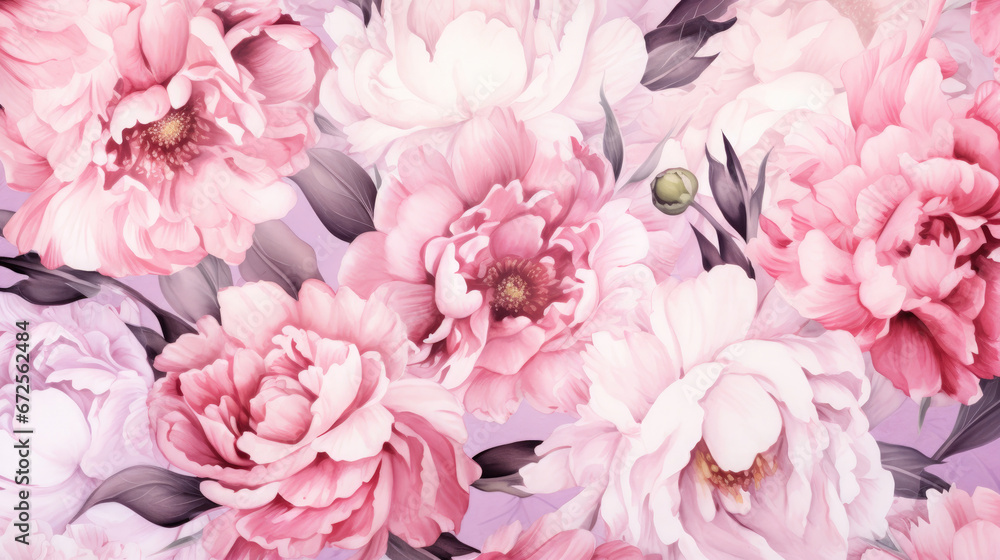 Elegant Peonies Watercolor Seamless Pattern Luxurious, Background Image, Hd