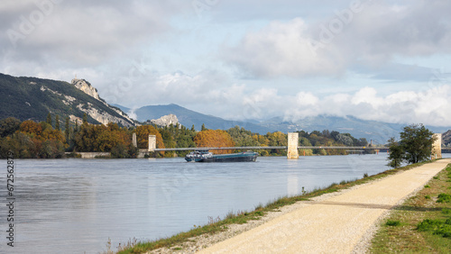 River transport barge on the Rhône at Donzère