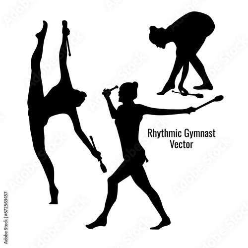 collection of black rhythmic gymnast vector silhouettes, beautiful female rhythmic gymnast logo. vector