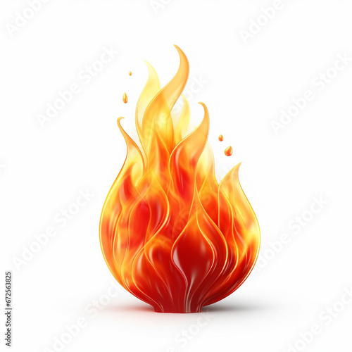 3d fire flame icon with burning red hot sparks isolated on white background, ai technology