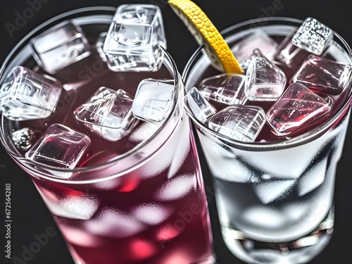 Gin cocktail with ice and lemon slice