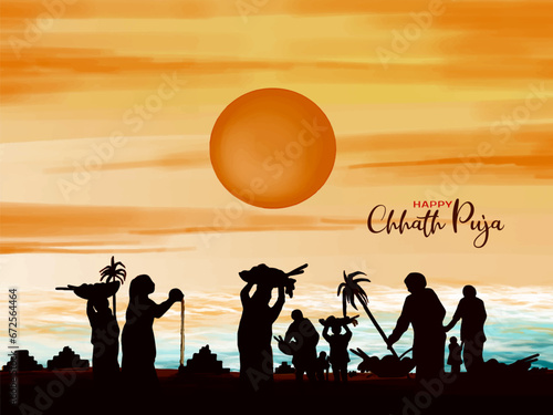 Happy Chhath puja river bathing Indian festival celebration background
