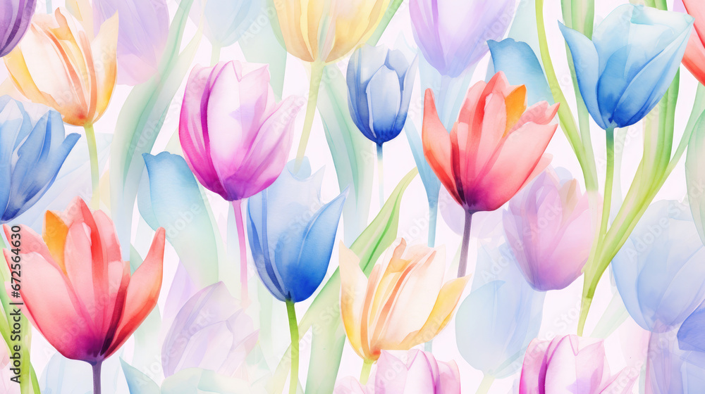 Pastel Tulips Watercolor Seamless Pattern Springtime, Background Image, Hd Pastel Tulips Watercolor Seamless Pattern Springtime, Background Image, Hd