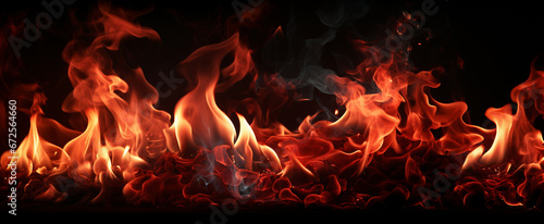 Fire flames burning red hot sparks on Black background