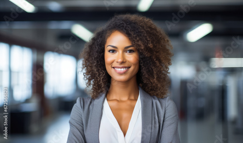 Smiling business woman looking at the camera.