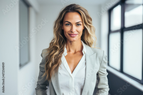Smiling business woman looking at the camera.
