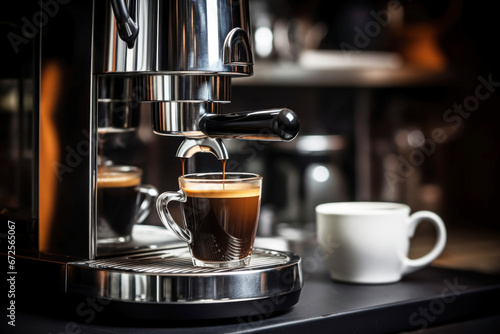 Photo of a cup of coffee being poured into a coffee machine