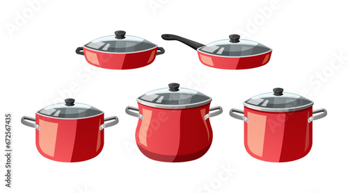 Collection of kitchen pots vector isolated on white background.