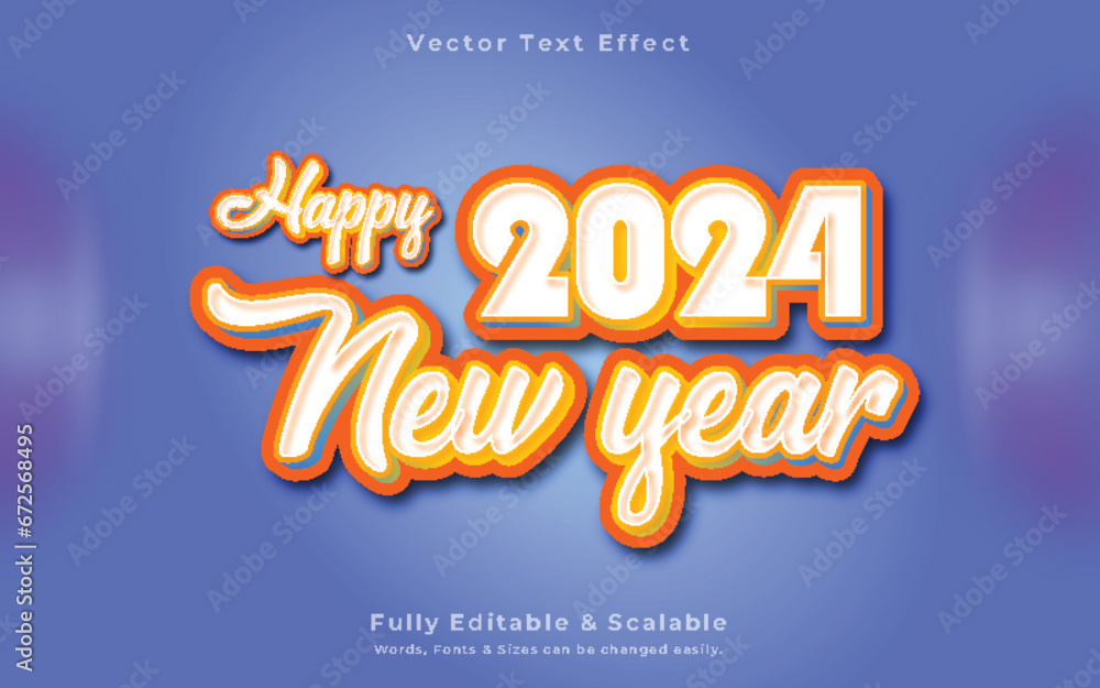 New year 2024 3d rendering text effect