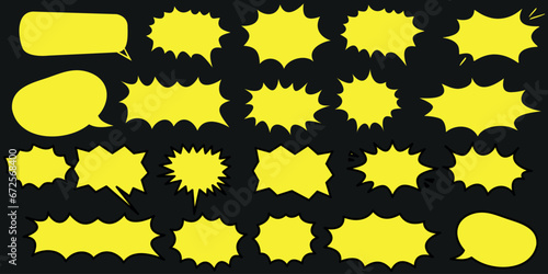 Pop Art Vector Illustration, Vibrant yellow speech bubbles and starbursts on a dynamic black background. Ideal for comic book, graphic novel designs, and retro-inspired projects. 