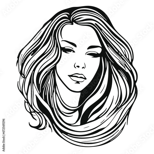 Silhouette of a woman with long flowing hair, with isolated background.