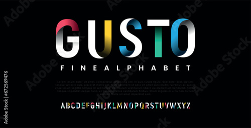 GUSTO Modern bright colorful font, alphabet letters and numbers