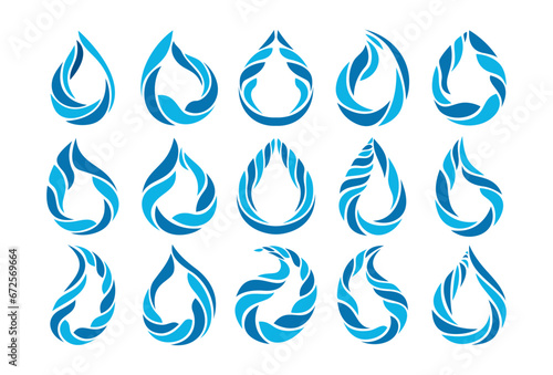 Simple line swoosh abstract water drop icon logo design set