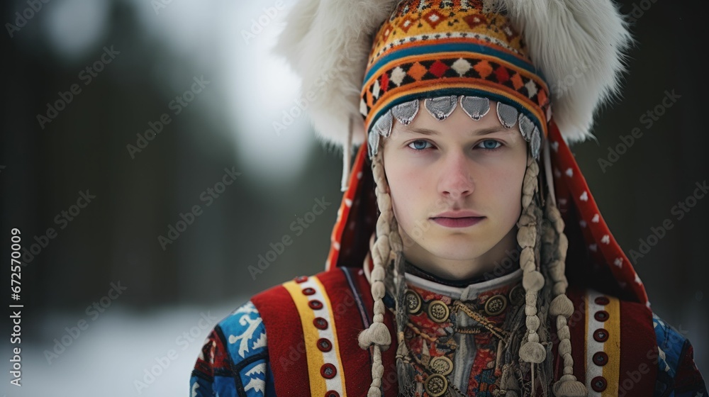 A Finnish man in traditional Sami clothing