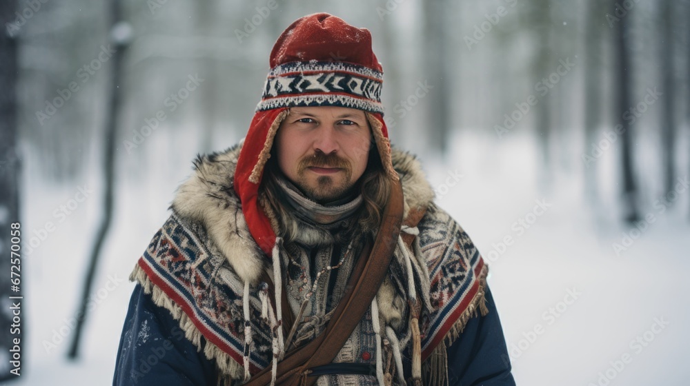Fototapeta premium A Finnish man in traditional Sami clothing