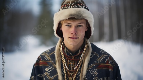 A Finnish man in traditional Sami clothing