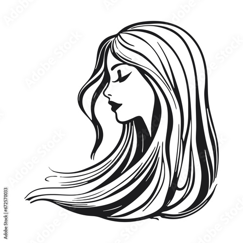 Silhouette of a woman with long flowing hair, with isolated background.
