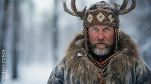 A Finnish man in traditional Sami clothing