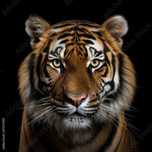 Tiger face on black background, ai technology © Rashid
