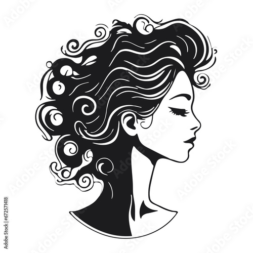 Silhouette of a woman with long flowing hair, with isolated background.