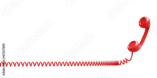 Red old telephone receiver isolated on white transparent background, PNG photo