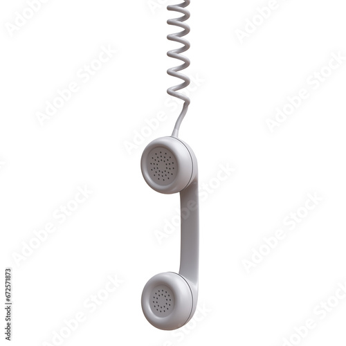 White old phone receiver isolated on white transparent background, PNG